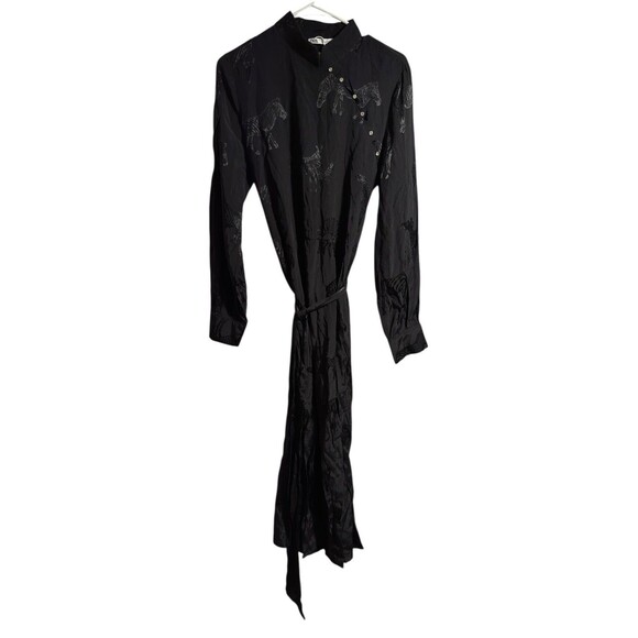 Zara Dresses & Skirts - ZARA Black Zebra Print Diamonte Button Thigh Split Midi Dress Size L NWT